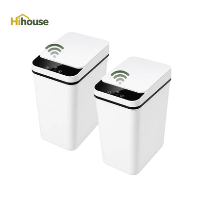 2-Pack 2.5 Gallon Compact Touchless Trash Can with Motion Sensor, Slim Waterproof Design for Small Bathrooms and Offices, White and Black Finish