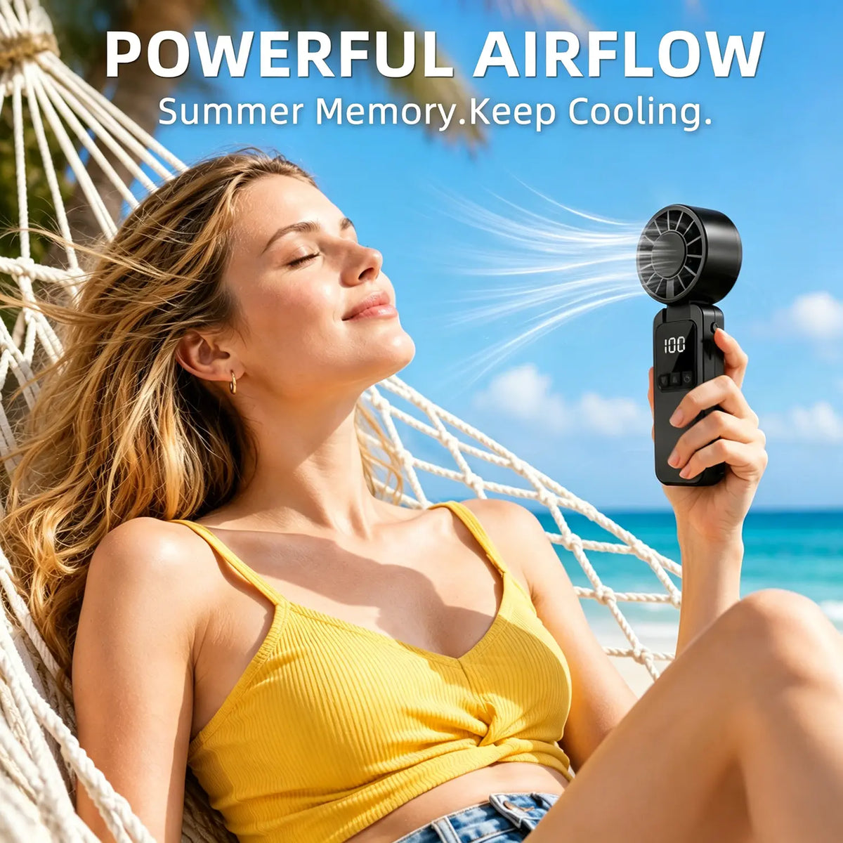 Kiruxna 3-in-1 Portable Handheld Fan - High-Speed Foldable Compact Lightweight Mini Fan with 199 Speeds and 6000mAh Rechargeable Battery for Summer Travel and Outdoor Use