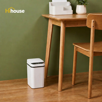 2-Pack 2.5 Gallon Compact Touchless Trash Can with Motion Sensor, Slim Waterproof Design for Small Bathrooms and Offices, White and Black Finish