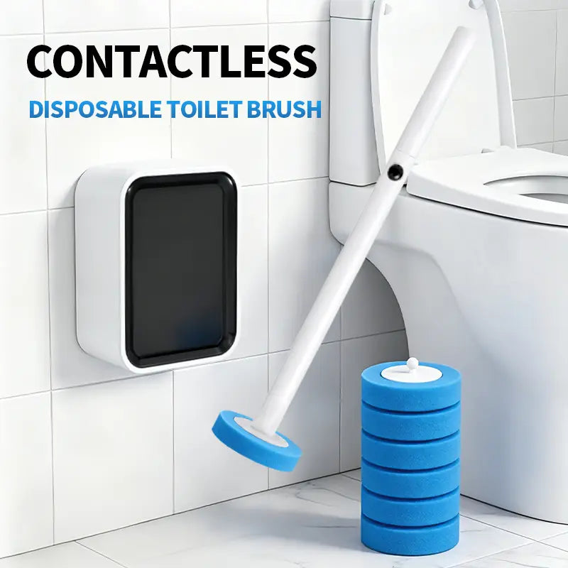 Disposable Toilet Brush Kit, Wall‑Mounted Space‑Saving Storage Holder Box, No‑Contact One‑Click Release Toilet Scrubber, Long‑Handle Bathroom Cleaner with Replaceable Sponge Heads, Hygienic Disposal Deep‑Scrub Cleaning Tool for Home Bathroom,Sohochic
