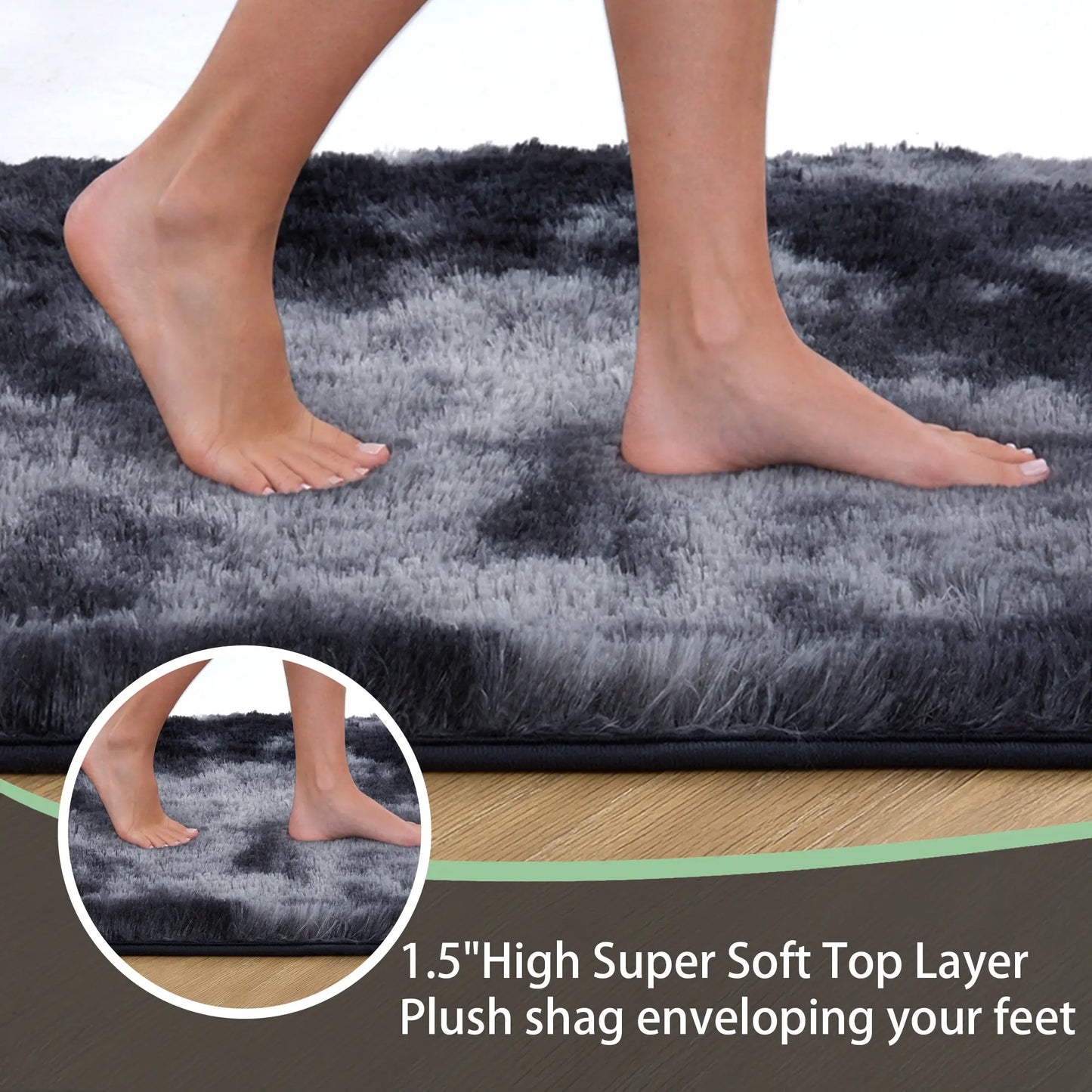 Tie-Dye Shaggy 8X10 Area Rug - Ultra Soft Plush Carpet, Machine Washable, Non-Slip, Ideal for Living Room, Bedroom, Gaming Room, and Apartment Decor in Dark Gray and Black