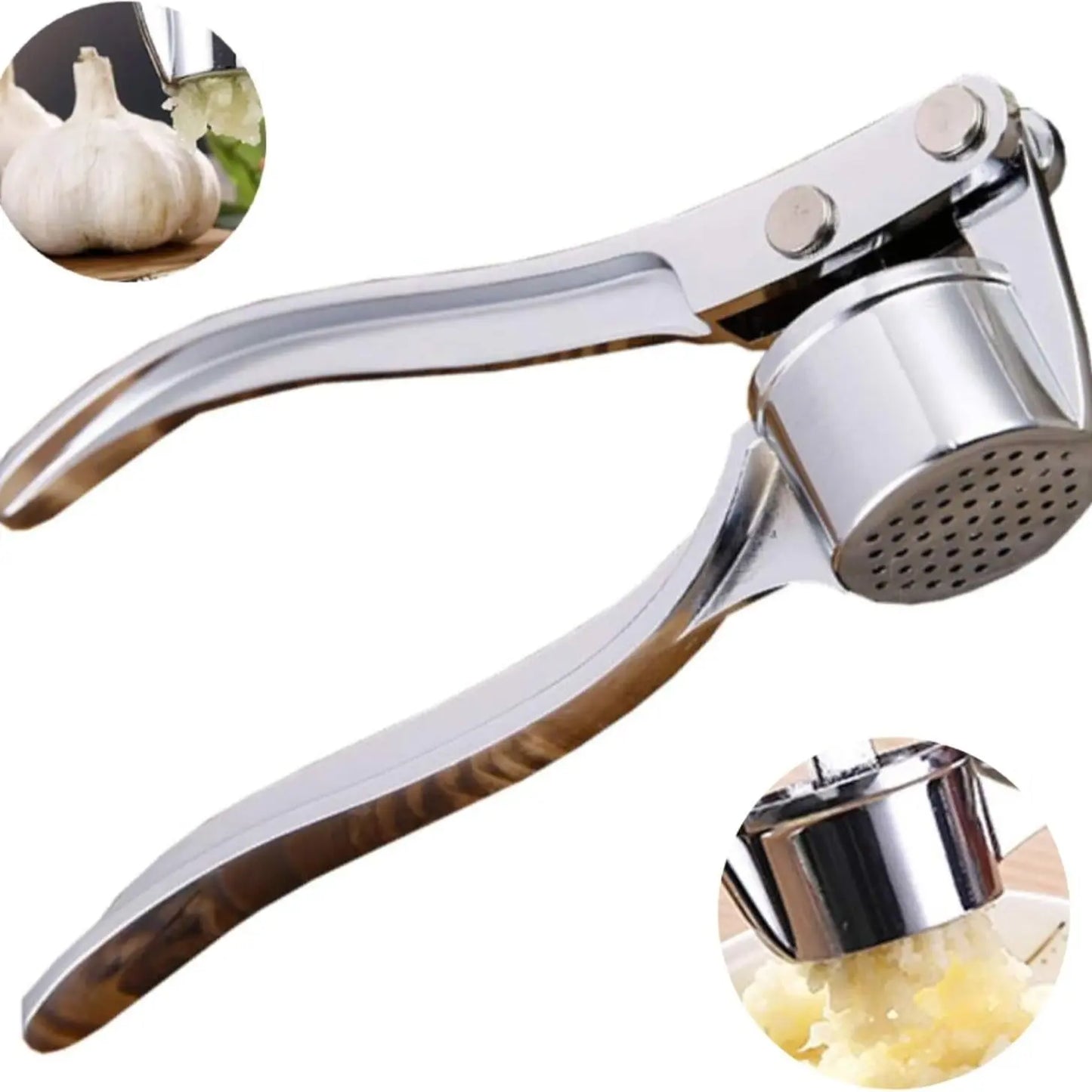 5-in-1 Stainless Steel Garlic Press Multi-Tool - Durable Kitchen Utensil with Mincer, Crusher, Bottle Opener, and Pit Remover, Easy to Clean