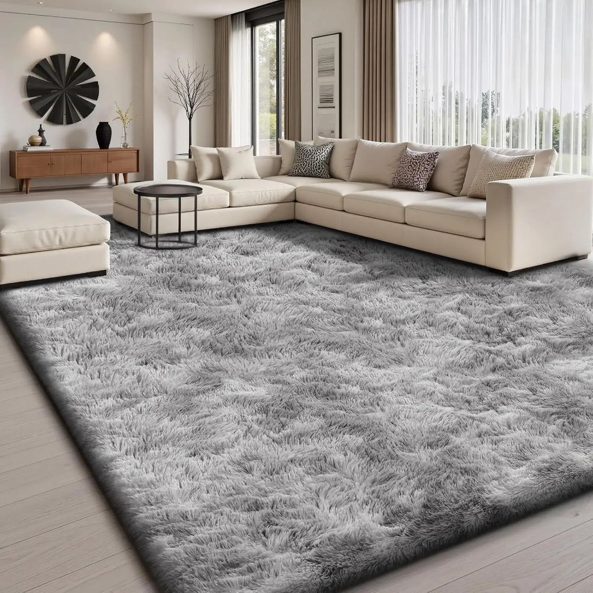 Tie-Dye Shaggy 8X10 Area Rug - Ultra Soft Plush Carpet, Machine Washable, Non-Slip, Ideal for Living Room, Bedroom, Gaming Room, and Apartment Decor in Dark Gray and Black