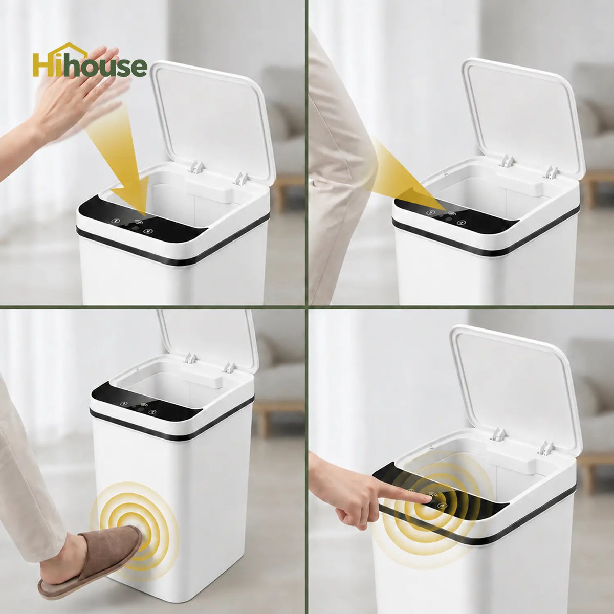 2-Pack 2.5 Gallon Compact Touchless Trash Can with Motion Sensor, Slim Waterproof Design for Small Bathrooms and Offices, White and Black Finish