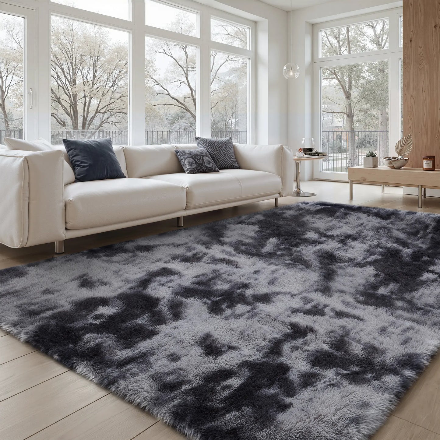 Tie-Dye Shaggy 8X10 Area Rug - Ultra Soft Plush Carpet, Machine Washable, Non-Slip, Ideal for Living Room, Bedroom, Gaming Room, and Apartment Decor in Dark Gray and Black