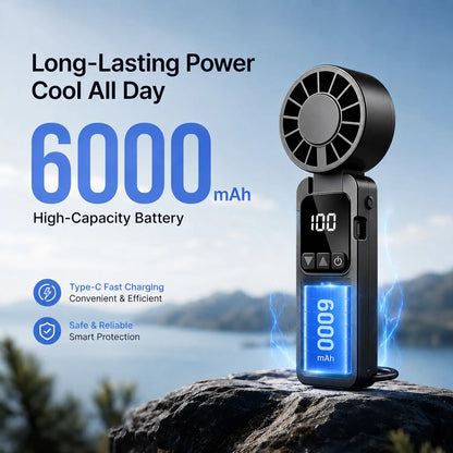 Kiruxna 3-in-1 Portable Handheld Fan - High-Speed Foldable Compact Lightweight Mini Fan with 199 Speeds and 6000mAh Rechargeable Battery for Summer Travel and Outdoor Use