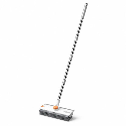 Snofrid 3-In-1 Heavy Duty Stiff Bristle Floor Scrub Brush - 54-In Adjustable Handle Eases Back Strain, Multipurpose Cleaning Tool with Scraper, Interior Cleaning Brush Brooms for Bathroom, Patio, Cleaning Supplies (Orange&White), 360° Deep Clean