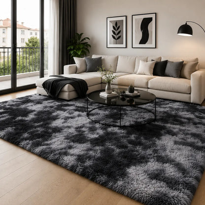 Tie-Dye Shaggy 8X10 Area Rug - Ultra Soft Plush Carpet, Machine Washable, Non-Slip, Ideal for Living Room, Bedroom, Gaming Room, and Apartment Decor in Dark Gray and Black