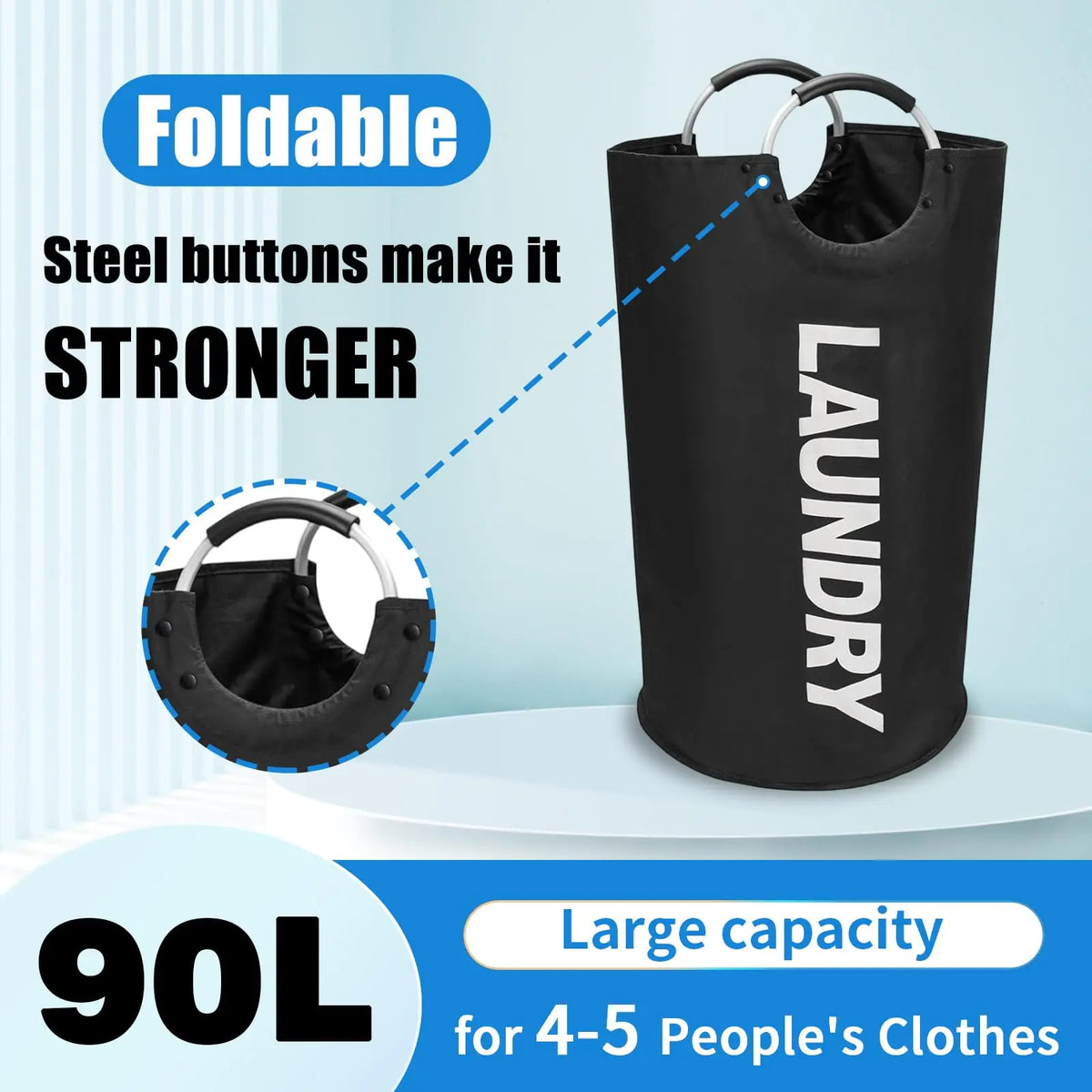 90L Waterproof Collapsible Laundry Bag - Heavy-Duty 600D Oxford Fabric Storage Solution with Reinforced Handles for Home, Bathroom, and Dorm Use (Ideal for Sports, Outdoor, Camping, and Picnics)