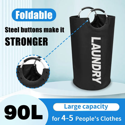 90L Waterproof Collapsible Laundry Bag - Heavy-Duty 600D Oxford Fabric Storage Solution with Reinforced Handles for Home, Bathroom, and Dorm Use (Ideal for Sports, Outdoor, Camping, and Picnics)
