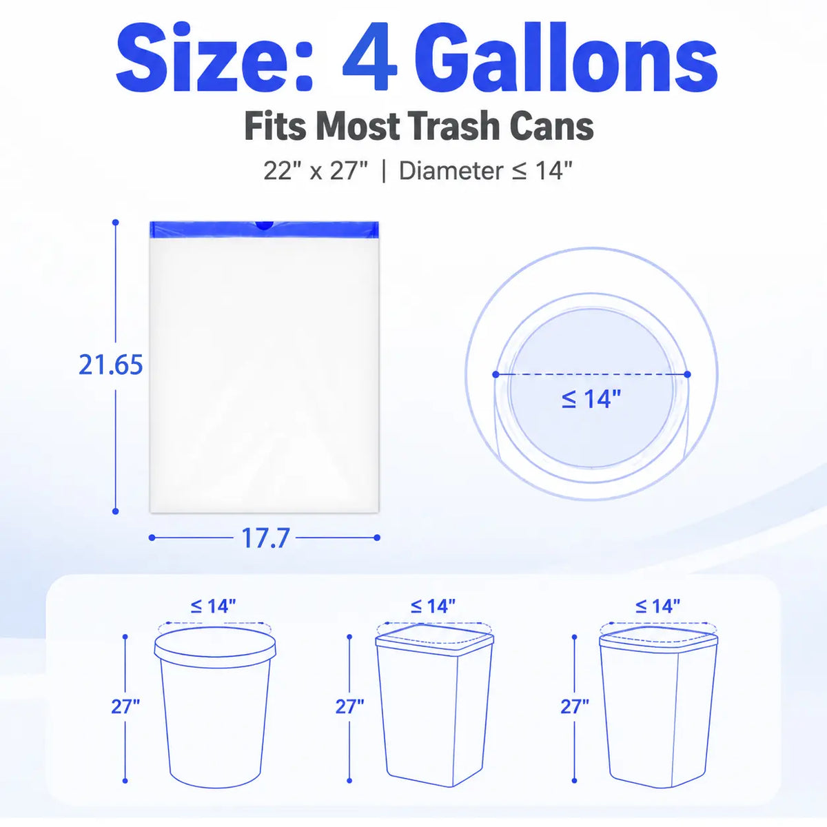 Medium 4-Gallon Drawstring Trash Bags, Durable Leak-Proof Polyethylene Garbage Bags for Home and Office, 50-Count Pack