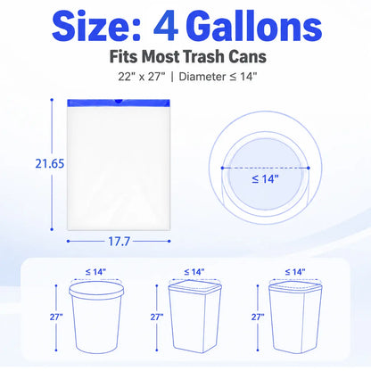 Medium 4-Gallon Drawstring Trash Bags, Durable Leak-Proof Polyethylene Garbage Bags for Home and Office, 50-Count Pack