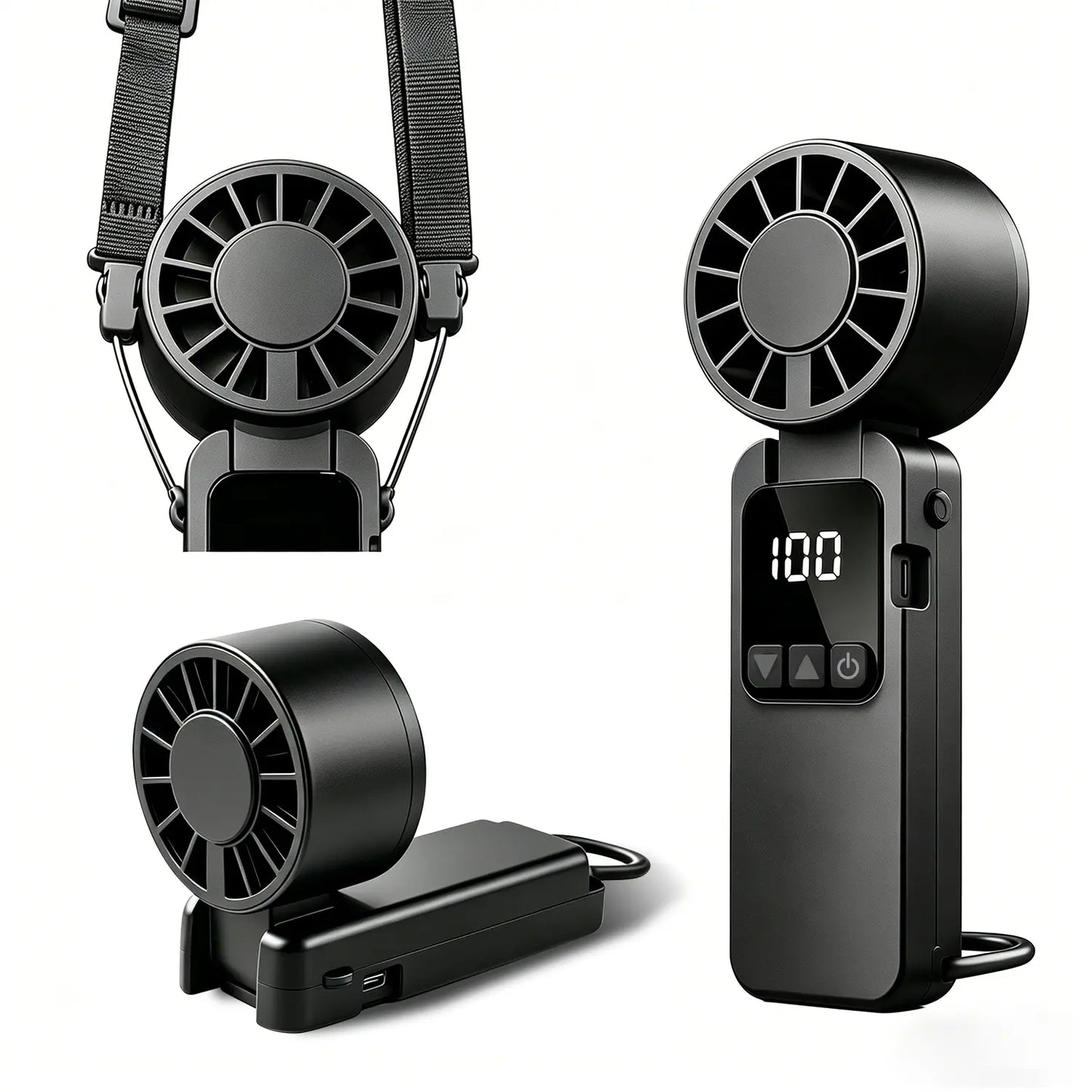 Kiruxna 3-in-1 Portable Handheld Fan - High-Speed Foldable Compact Lightweight Mini Fan with 199 Speeds and 6000mAh Rechargeable Battery for Summer Travel and Outdoor Use