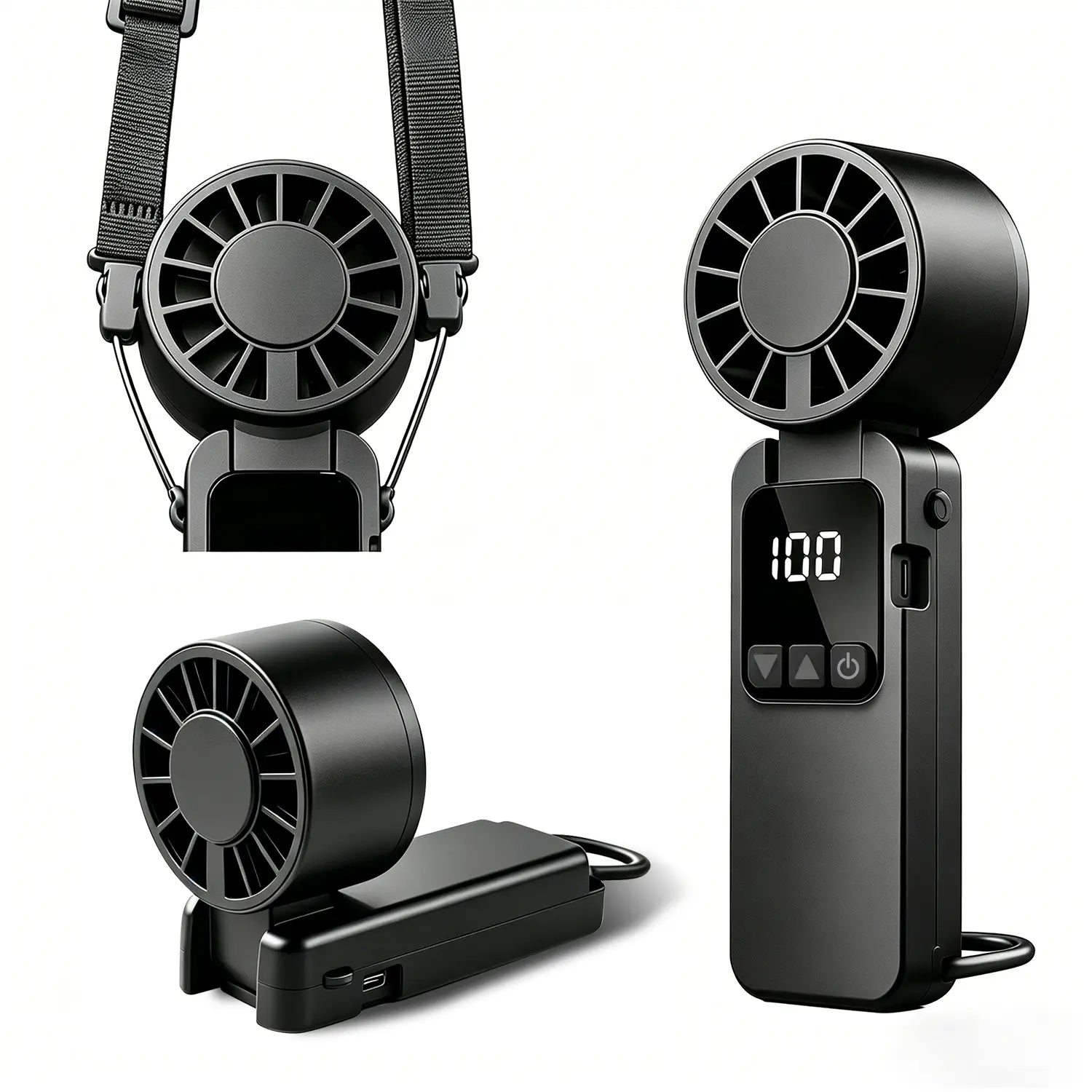 Kiruxna 3-in-1 Portable Handheld Fan - High-Speed Foldable Compact Lightweight Mini Fan with 199 Speeds and 6000mAh Rechargeable Battery for Summer Travel and Outdoor Use