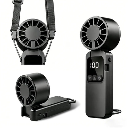 Kiruxna 3-in-1 Portable Handheld Fan - High-Speed Foldable Compact Lightweight Mini Fan with 199 Speeds and 6000mAh Rechargeable Battery for Summer Travel and Outdoor Use