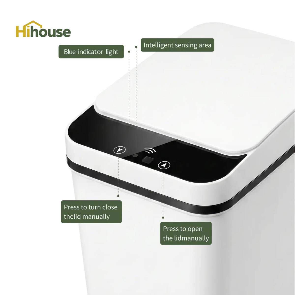2-Pack 2.5 Gallon Compact Touchless Trash Can with Motion Sensor, Slim Waterproof Design for Small Bathrooms and Offices, White and Black Finish