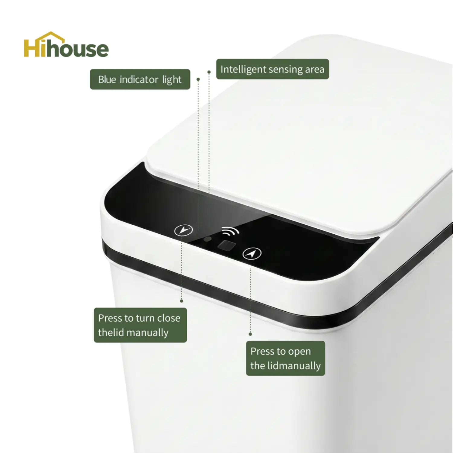 2-Pack 2.5 Gallon Compact Touchless Trash Can with Motion Sensor, Slim Waterproof Design for Small Bathrooms and Offices, White and Black Finish