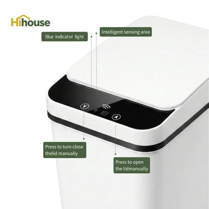 2-Pack 2.5 Gallon Compact Touchless Trash Can with Motion Sensor, Slim Waterproof Design for Small Bathrooms and Offices, White and Black Finish