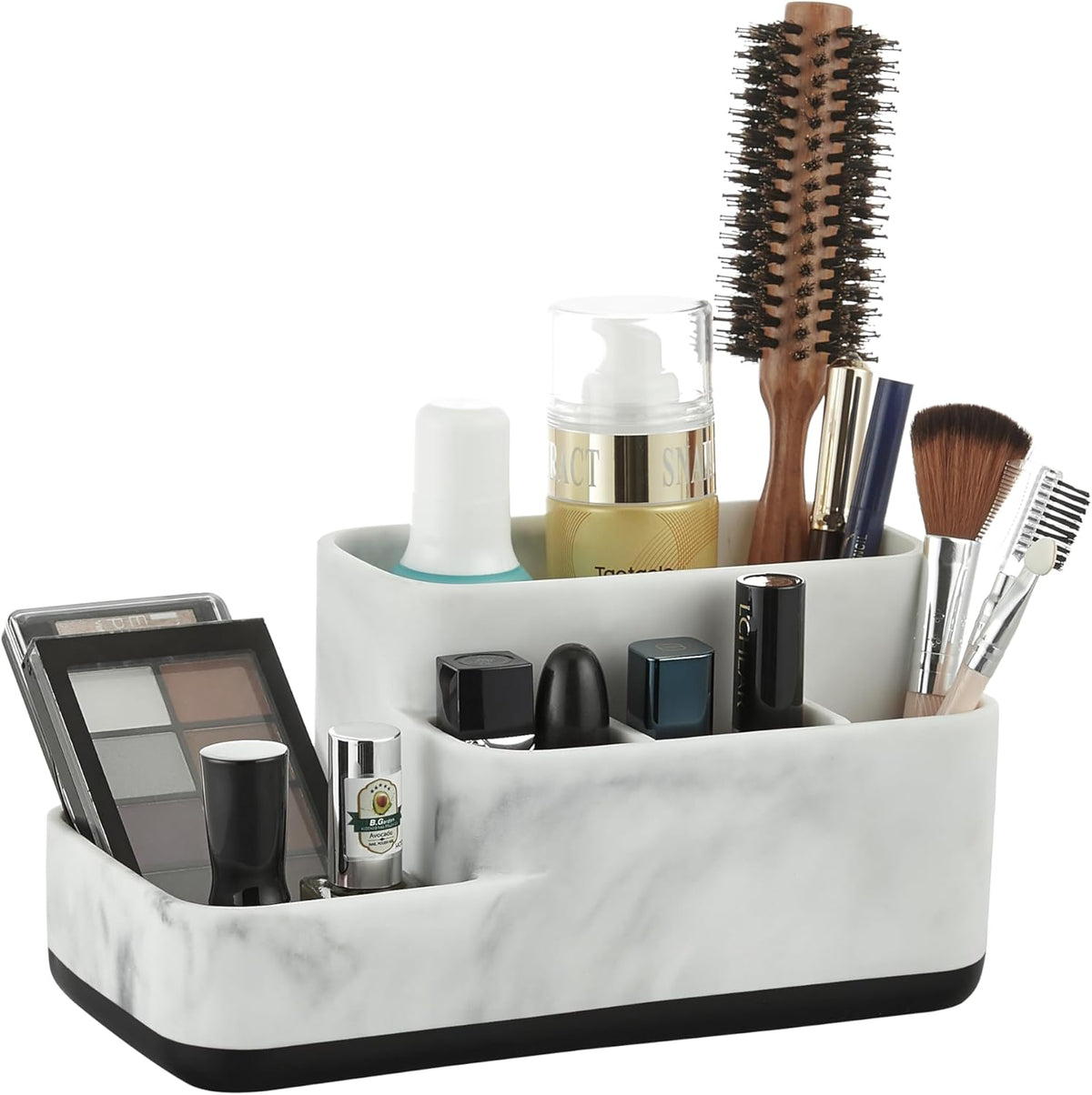 Toothbrush Holder and Multi-Functional Bathroom Organizer - Elegant White Marble Countertop Storage for Makeup, Skincare, and Accessories
