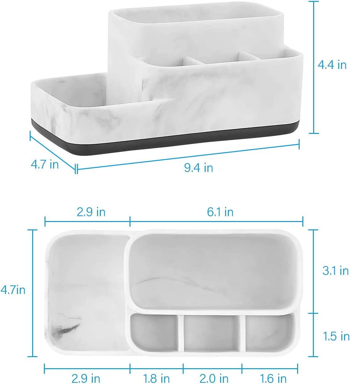 Toothbrush Holder and Multi-Functional Bathroom Organizer - Elegant White Marble Countertop Storage for Makeup, Skincare, and Accessories