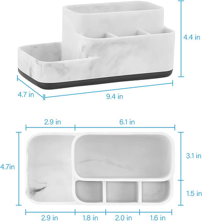 Toothbrush Holder and Multi-Functional Bathroom Organizer - Elegant White Marble Countertop Storage for Makeup, Skincare, and Accessories