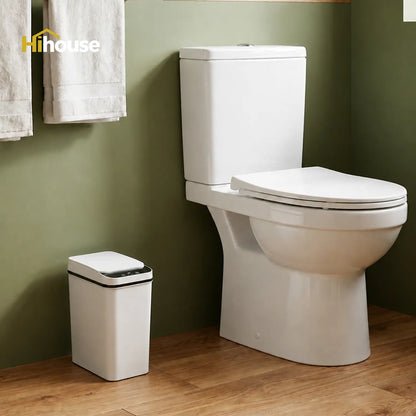 2-Pack 2.5 Gallon Compact Touchless Trash Can with Motion Sensor, Slim Waterproof Design for Small Bathrooms and Offices, White and Black Finish