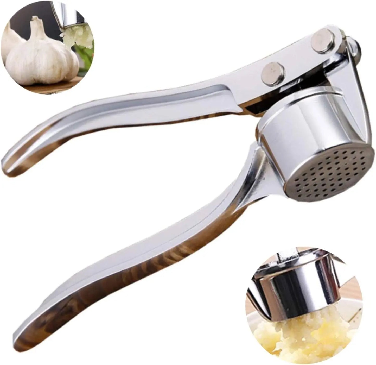 5-in-1 Stainless Steel Garlic Press Multi-Tool - Durable Kitchen Utensil with Mincer, Crusher, Bottle Opener, and Pit Remover, Easy to Clean