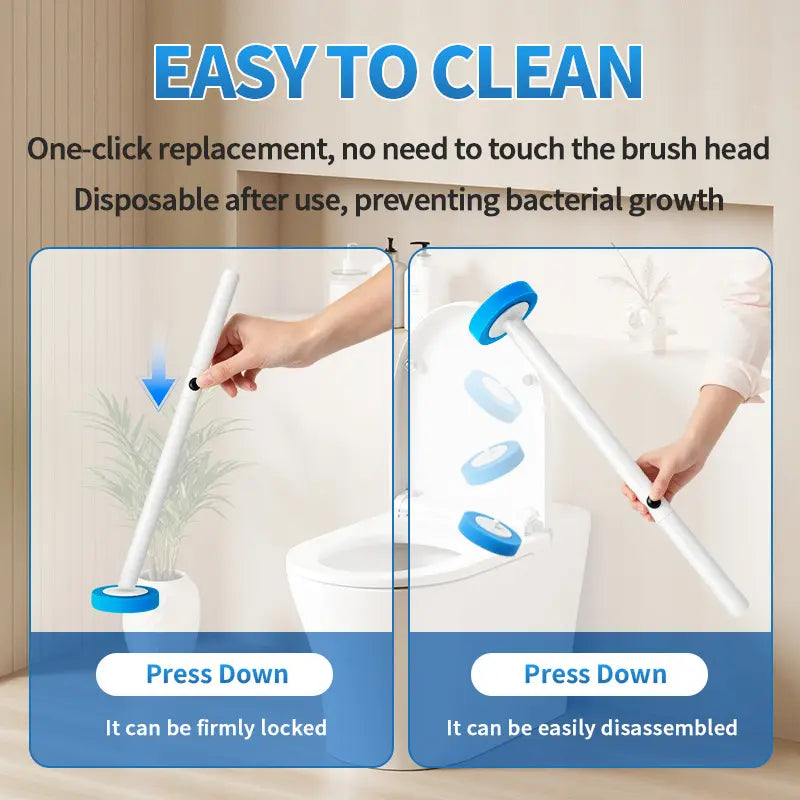 Disposable Toilet Brush Kit, Wall‑Mounted Space‑Saving Storage Holder Box, No‑Contact One‑Click Release Toilet Scrubber, Long‑Handle Bathroom Cleaner with Replaceable Sponge Heads, Hygienic Disposal Deep‑Scrub Cleaning Tool for Home Bathroom,Sohochic