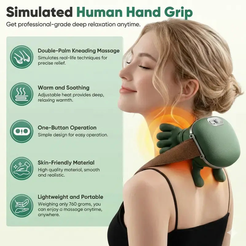 Aedwdpe Electric Bionic Hand Neck & Shoulder Massager - 3D Kneading, Heating, Rechargeable Battery Powered, Wireless, Portable, Adjustable Speed, Lightweight, Unisex, Multi-Area Pain Relief, Easy Control, Sohochic