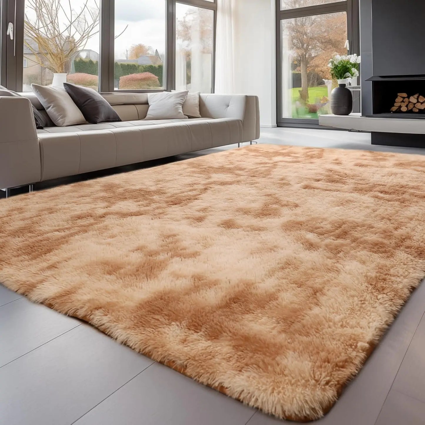 Tie-Dye Shaggy 8X10 Area Rug - Ultra Soft Plush Carpet, Machine Washable, Non-Slip, Ideal for Living Room, Bedroom, Gaming Room, and Apartment Decor in Dark Gray and Black