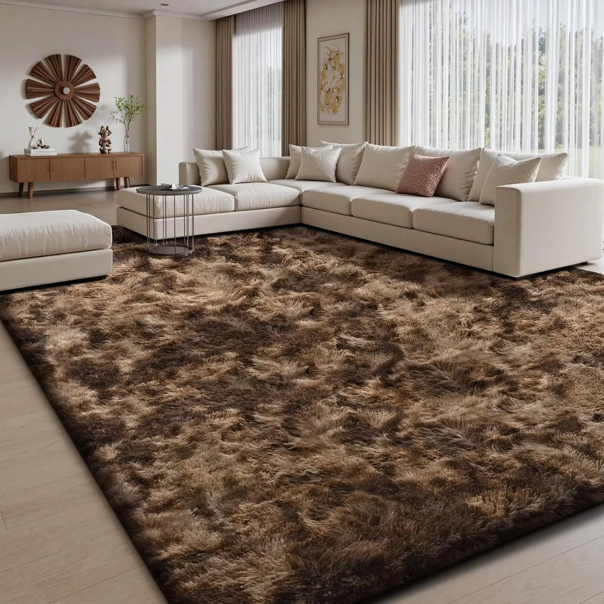Tie-Dye Shaggy 8X10 Area Rug - Ultra Soft Plush Carpet, Machine Washable, Non-Slip, Ideal for Living Room, Bedroom, Gaming Room, and Apartment Decor in Dark Gray and Black