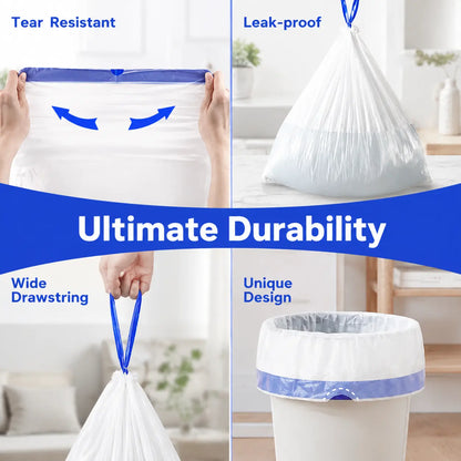 Medium 4-Gallon Drawstring Trash Bags, Durable Leak-Proof Polyethylene Garbage Bags for Home and Office, 50-Count Pack