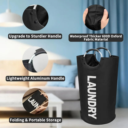 90L Waterproof Collapsible Laundry Bag - Heavy-Duty 600D Oxford Fabric Storage Solution with Reinforced Handles for Home, Bathroom, and Dorm Use (Ideal for Sports, Outdoor, Camping, and Picnics)