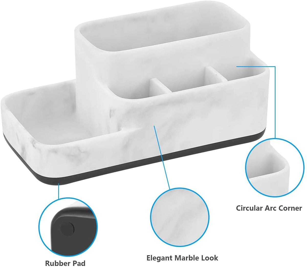 Toothbrush Holder and Multi-Functional Bathroom Organizer - Elegant White Marble Countertop Storage for Makeup, Skincare, and Accessories
