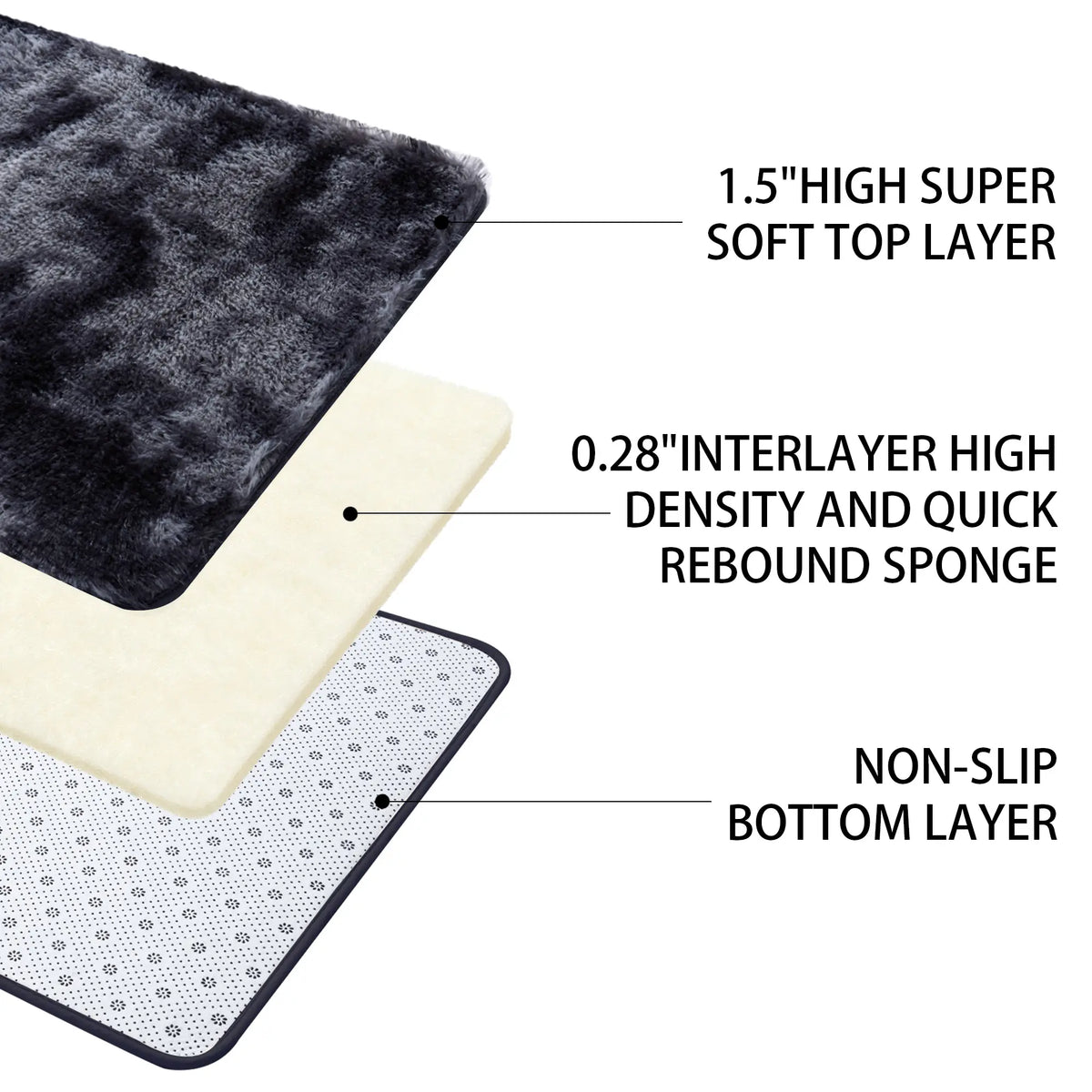 Tie-Dye Shaggy 8X10 Area Rug - Ultra Soft Plush Carpet, Machine Washable, Non-Slip, Ideal for Living Room, Bedroom, Gaming Room, and Apartment Decor in Dark Gray and Black