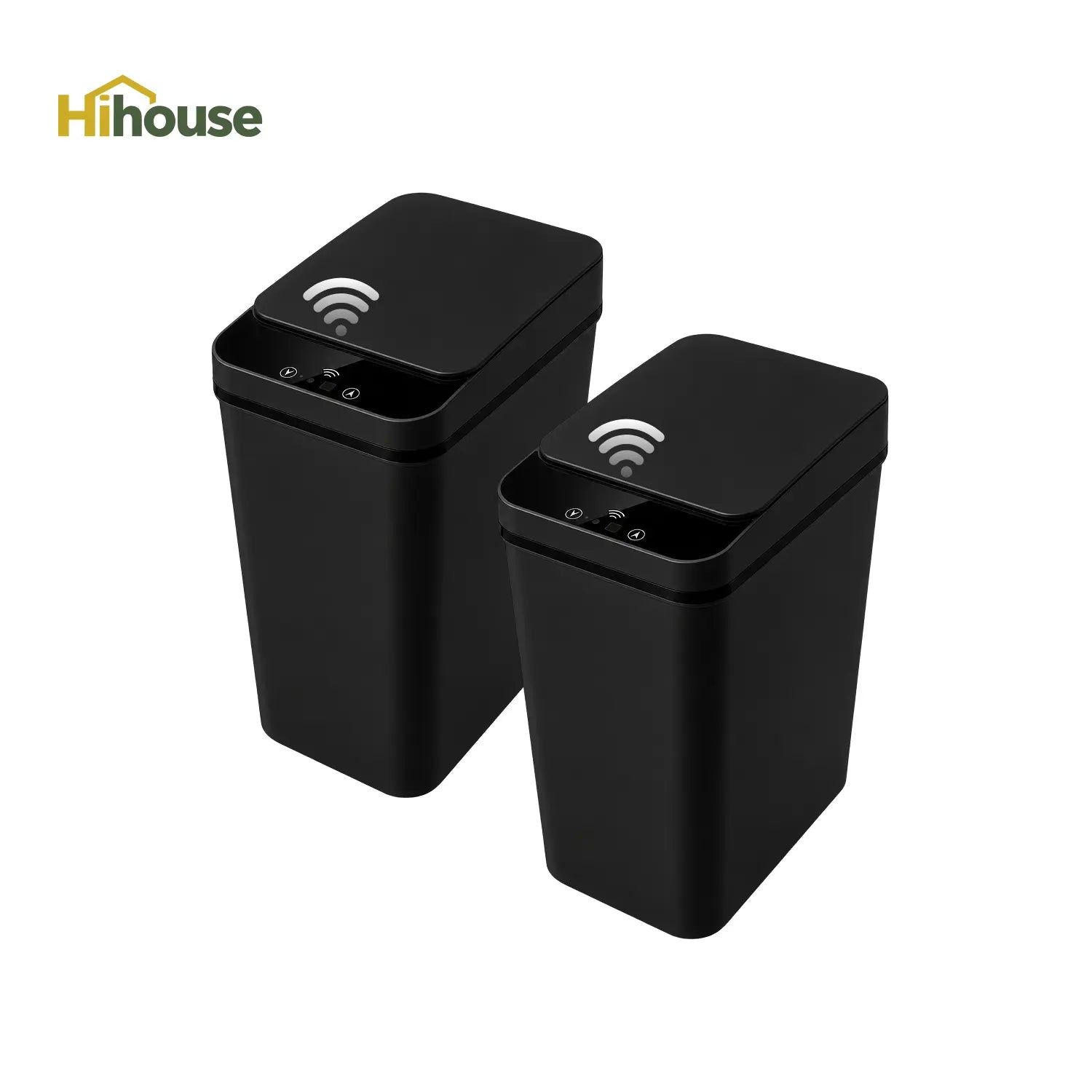 2-Pack 2.5 Gallon Compact Touchless Trash Can with Motion Sensor, Slim Waterproof Design for Small Bathrooms and Offices, White and Black Finish