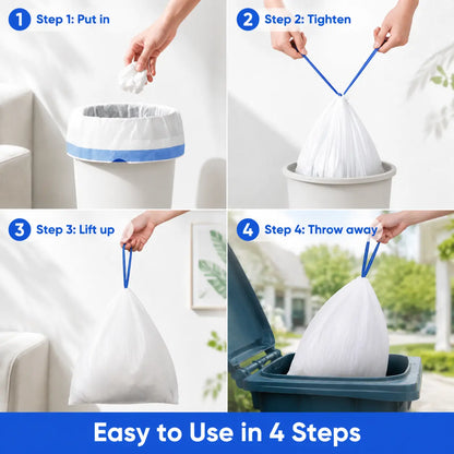 Medium 4-Gallon Drawstring Trash Bags, Durable Leak-Proof Polyethylene Garbage Bags for Home and Office, 50-Count Pack