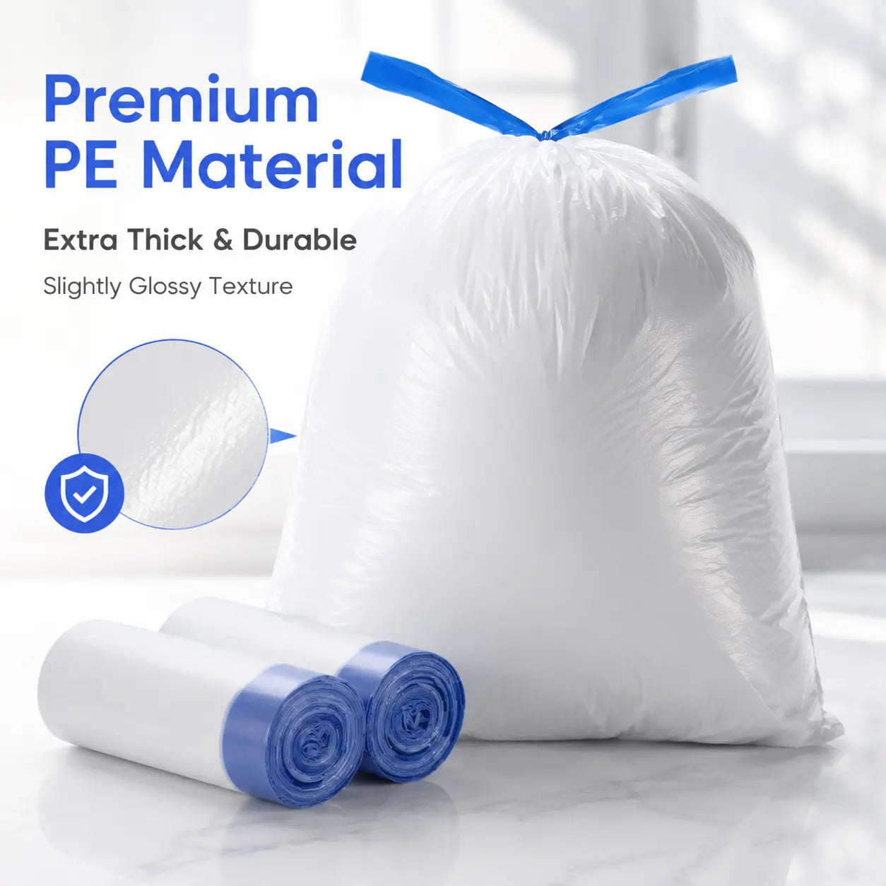 Medium 4-Gallon Drawstring Trash Bags, Durable Leak-Proof Polyethylene Garbage Bags for Home and Office, 50-Count Pack