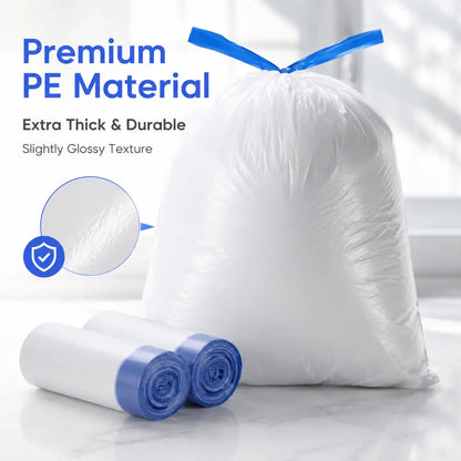 Medium 4-Gallon Drawstring Trash Bags, Durable Leak-Proof Polyethylene Garbage Bags for Home and Office, 50-Count Pack